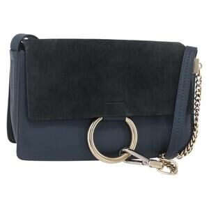 Chloe Fay Shoulder Bag Suede Leather Blue Gold Auth BA8055
